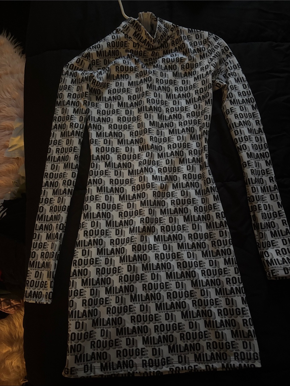 Milano Di Rouge White and Black Logo Long-Sleeve Dress
